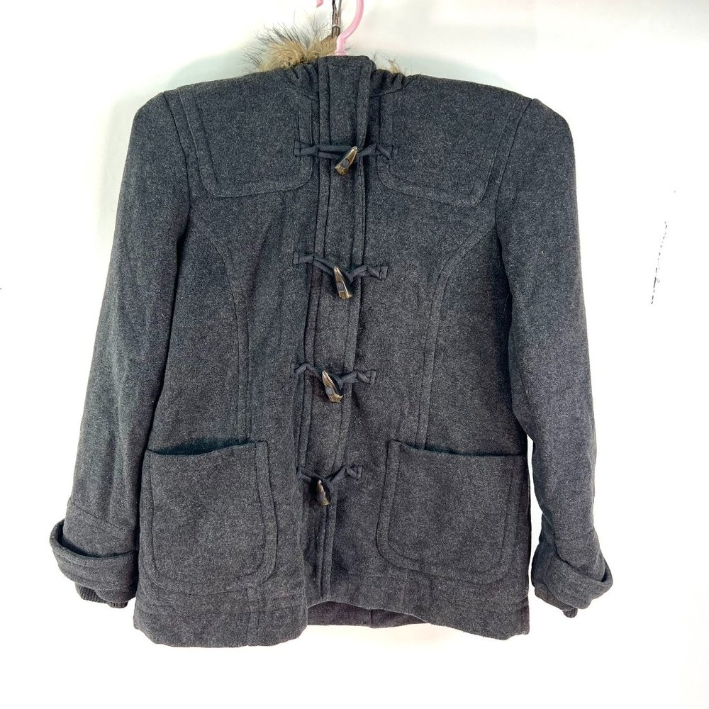 Vintage Aeropostale Wool Hooded Faux Fur Jacket Womens Size XL Gray